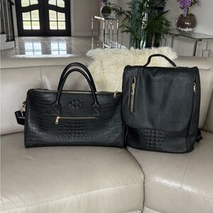 Luxurious Black Crocodile-Embossed Men's Duffel Bag Set